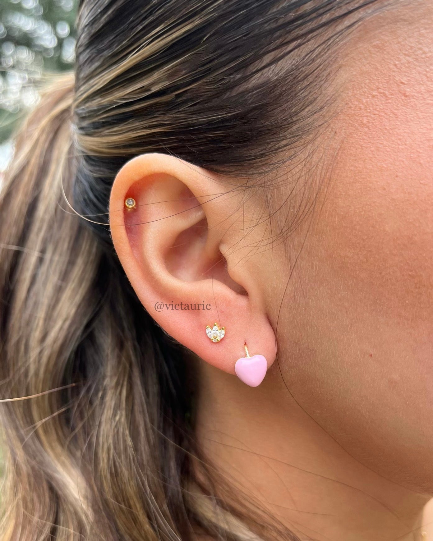 Pink Heart Enamel Earrings