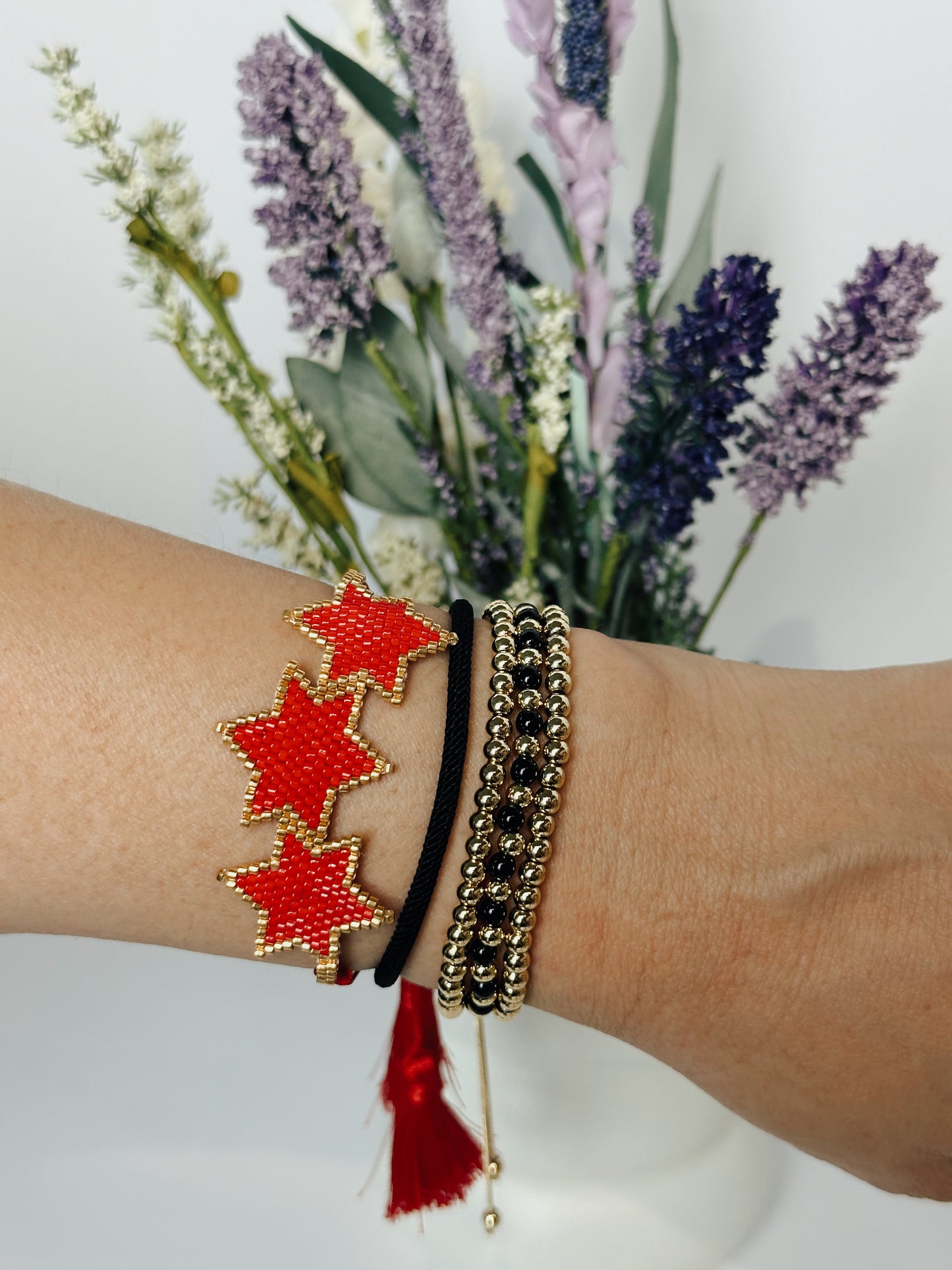 Trio red star bracelet