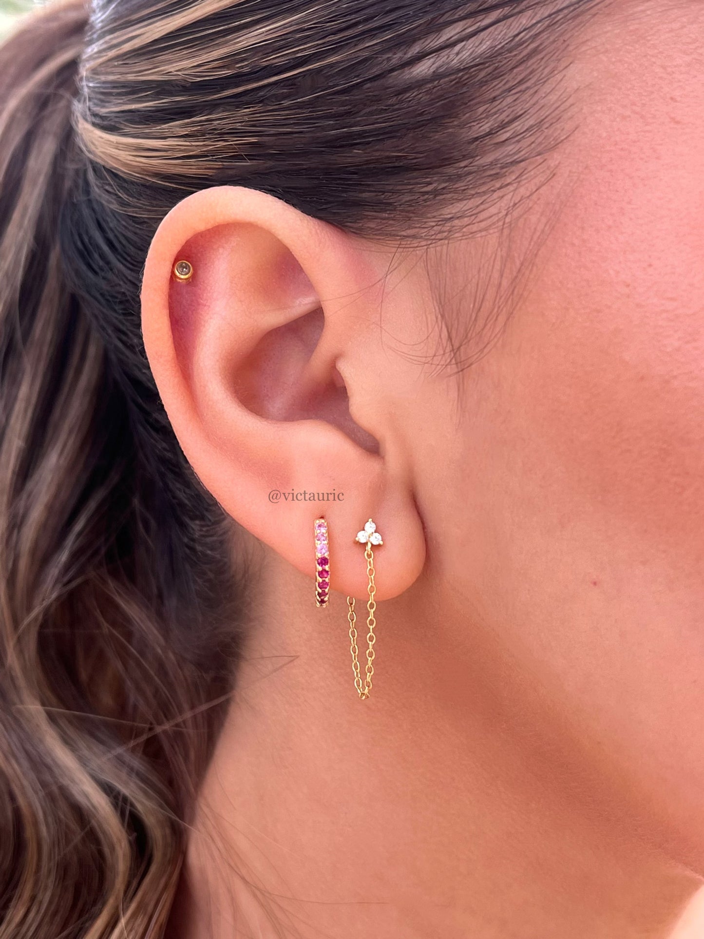 Pink Zircon Hoop Earring