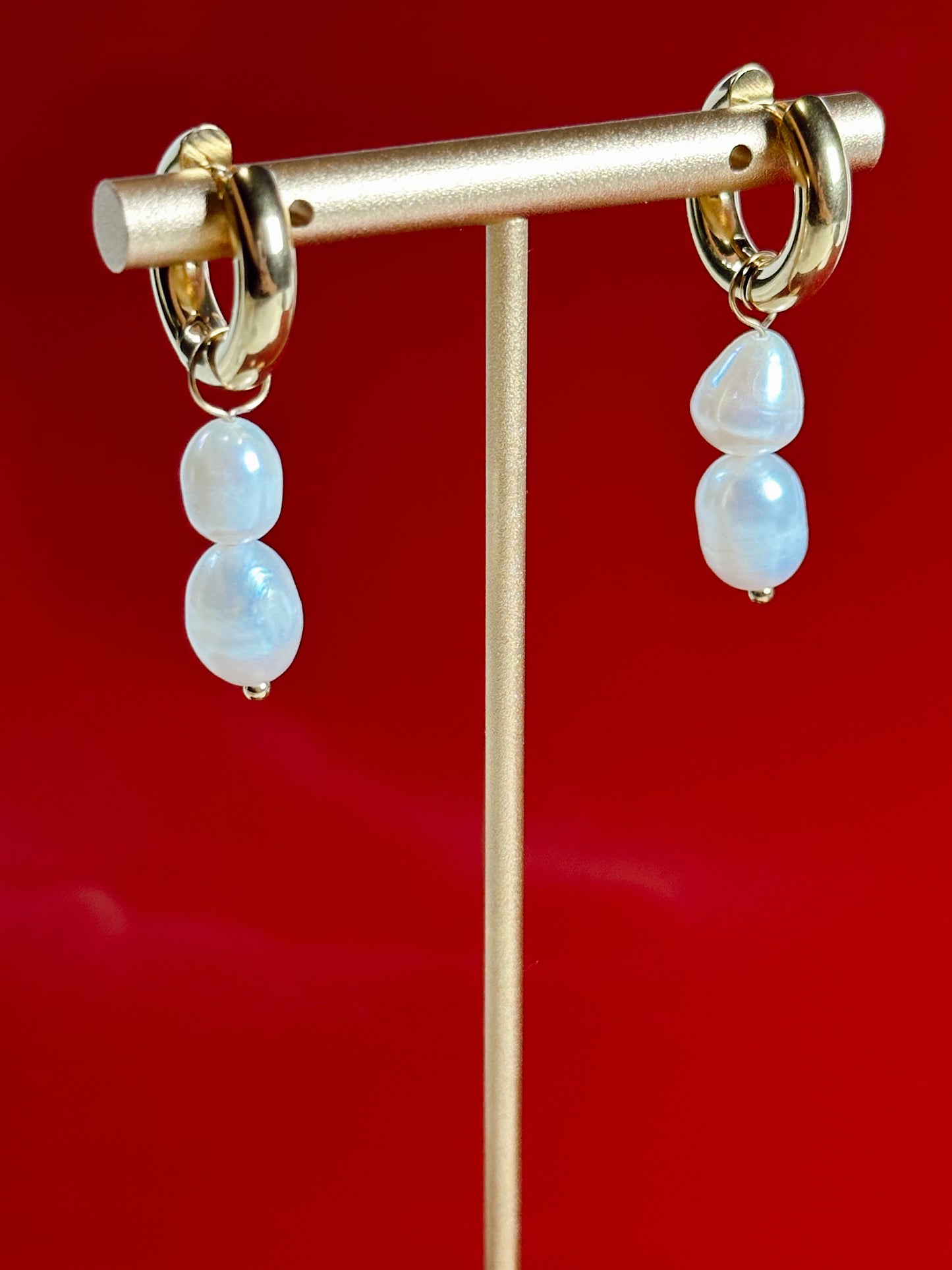 Golden Duo Pearls Hoops